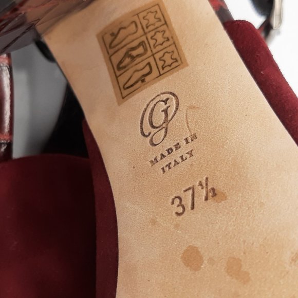 M. Gemi Stagione Burgundy Croc Embossed Suede Ankle Strap Heels SZ 37.5 - Picture 10 of 11